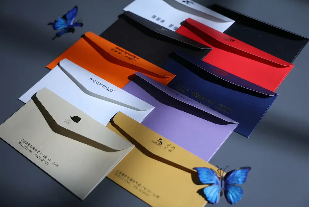 Wholesale custom pearlescent paper envelopes in premium 80lb shimmer cardstock, multiple colors available