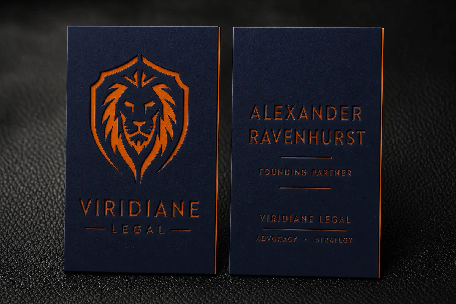 Blue and orange color core triplex business cards with premium finish