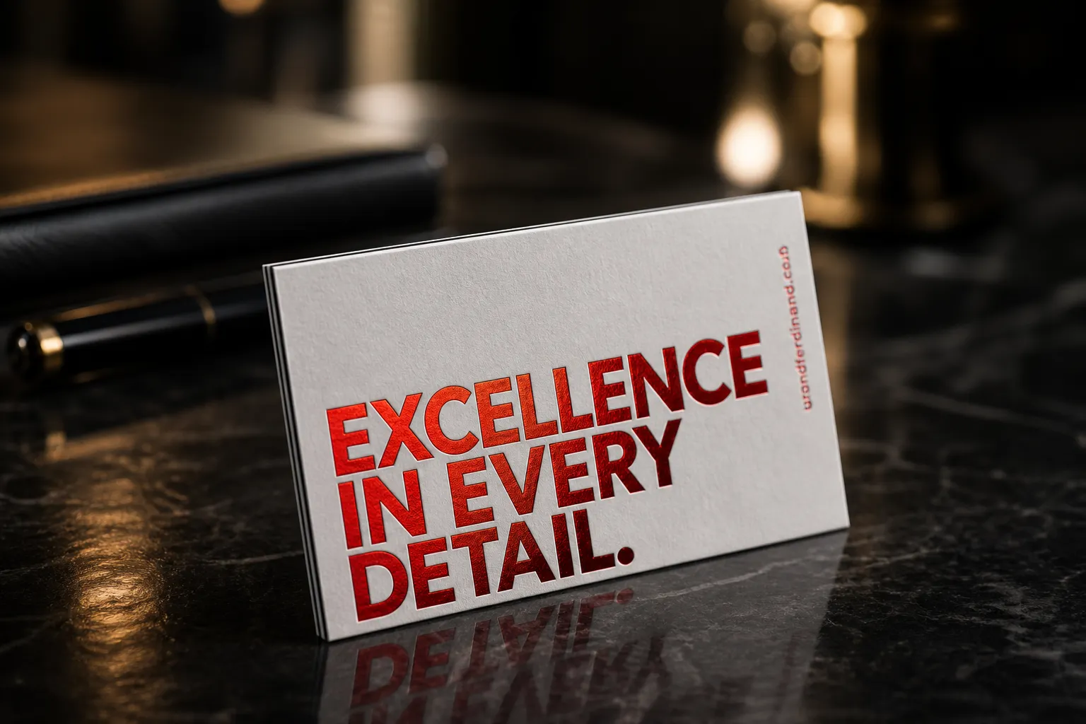 Bold 48pt suede business card with red foil and contrasting black core edge for high-end creative design studios.