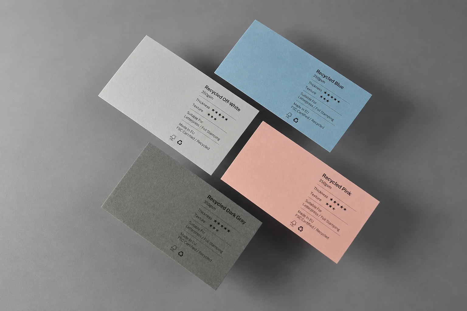 FSC colored eco paper sample cards showing natural paper color choices