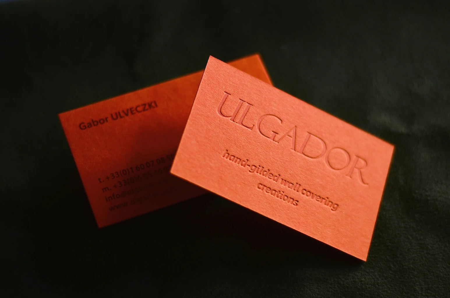 Lobster red colored eco paper business cards with premium paper texture