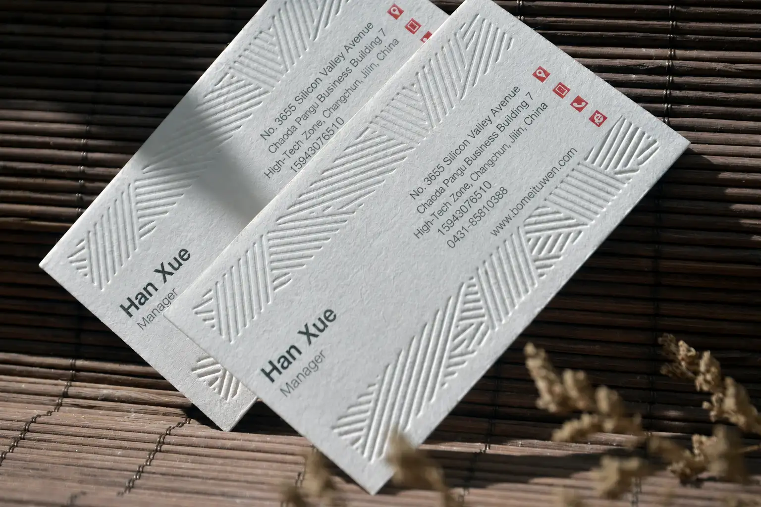 24PT 100% Cotton Stock featuring clean Top and Bottom Deep Debossing combined with high-quality letterpress printing.