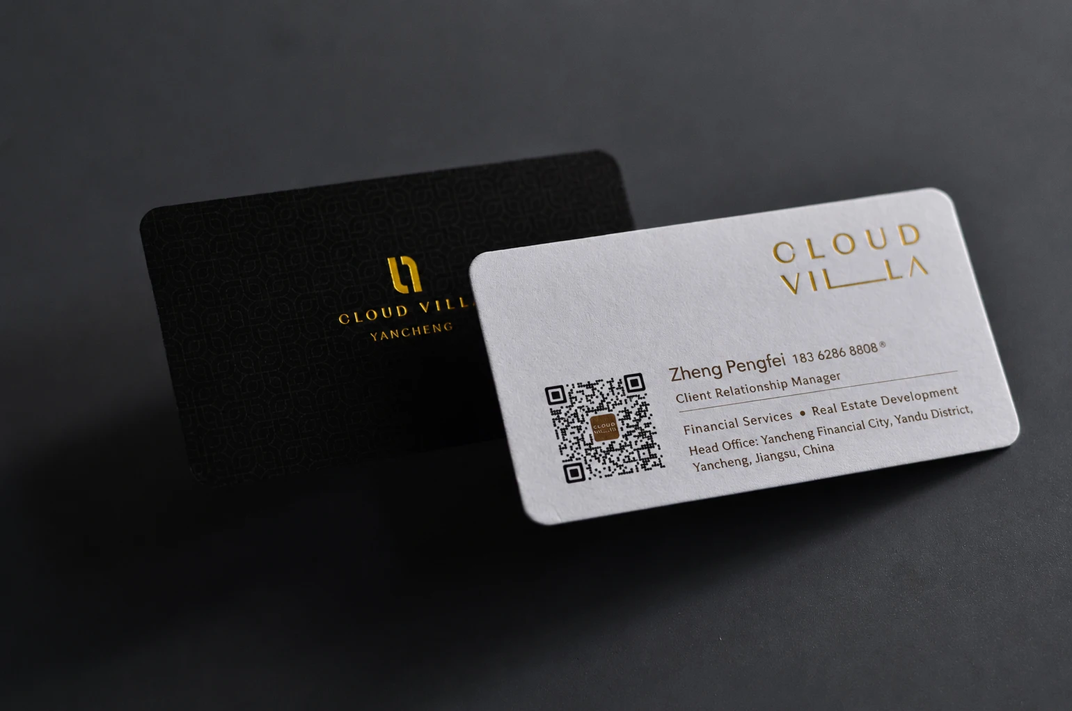Eco paper business card with layered paper edge and contrast card faces