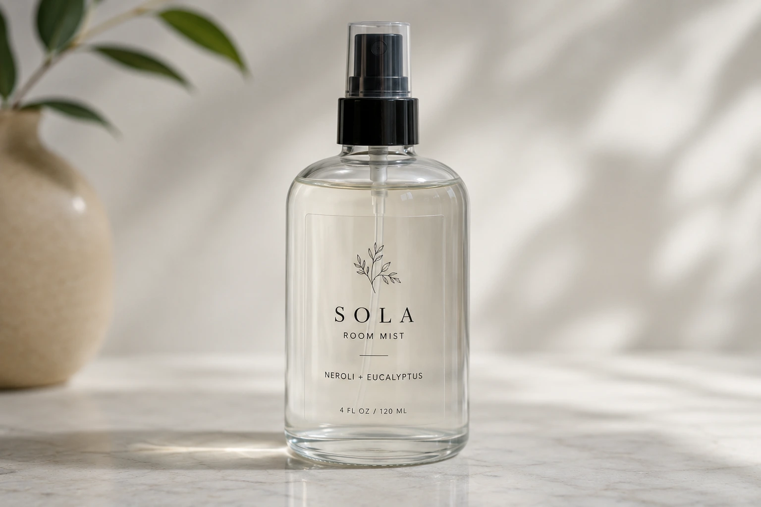 Clear film only label printed with dark ink on a transparent bottle without white ink backing