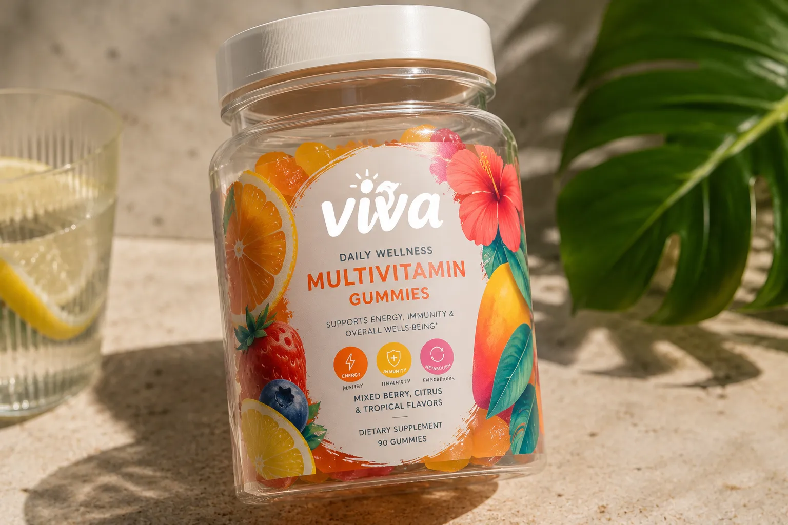 Full color clear label printed over selected white ink areas on a transparent jar or bottle