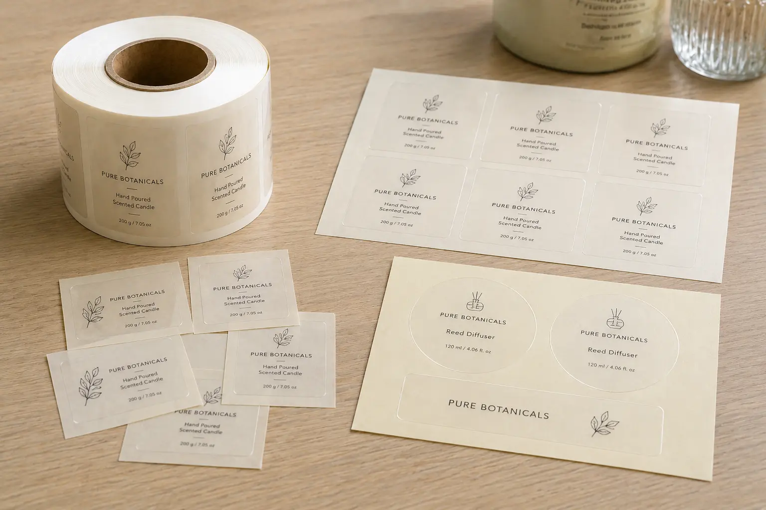 Clear labels supplied as rolls sheets individual stickers and kiss cut clear stickers on backing paper
