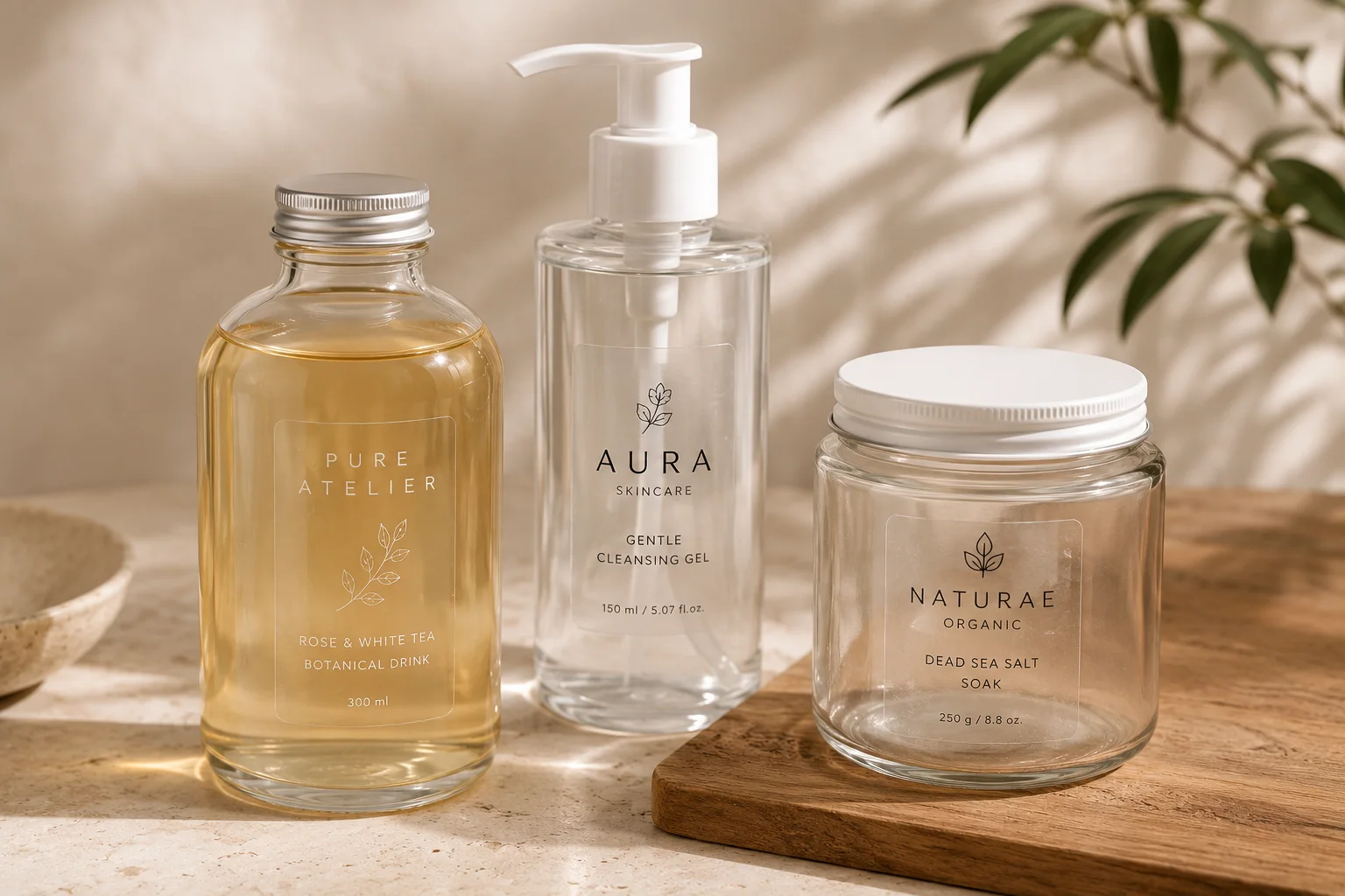 Clear and PP synthetic labels applied to bottles and jars for product packaging review