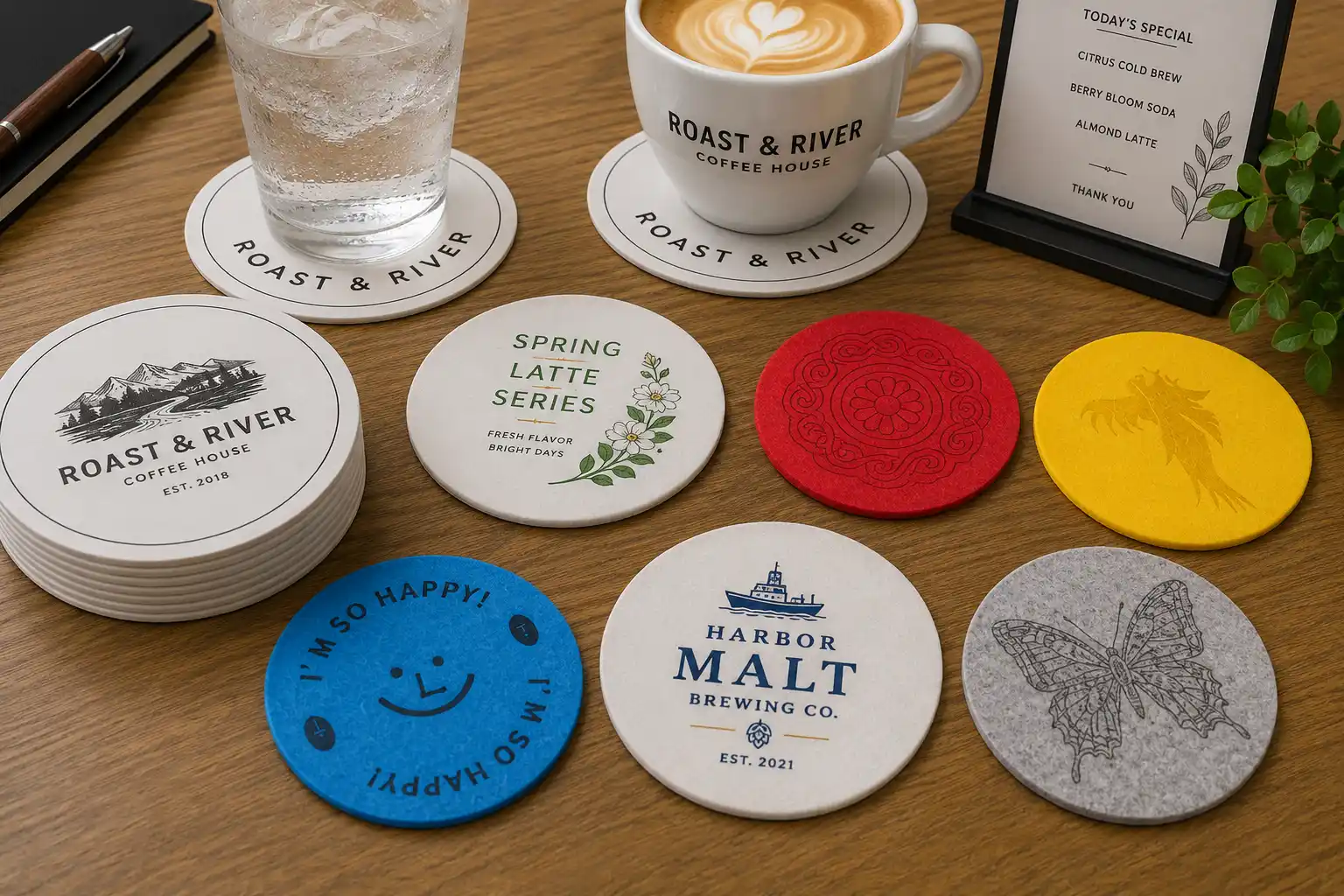 Paper and felt coaster material comparison