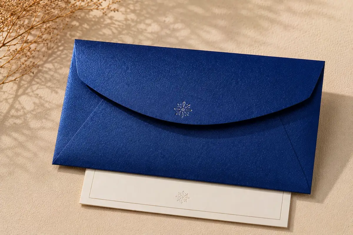 Royal Blue pearlescent paper envelope with deep premium blue shimmer for corporate and hospitality presentation