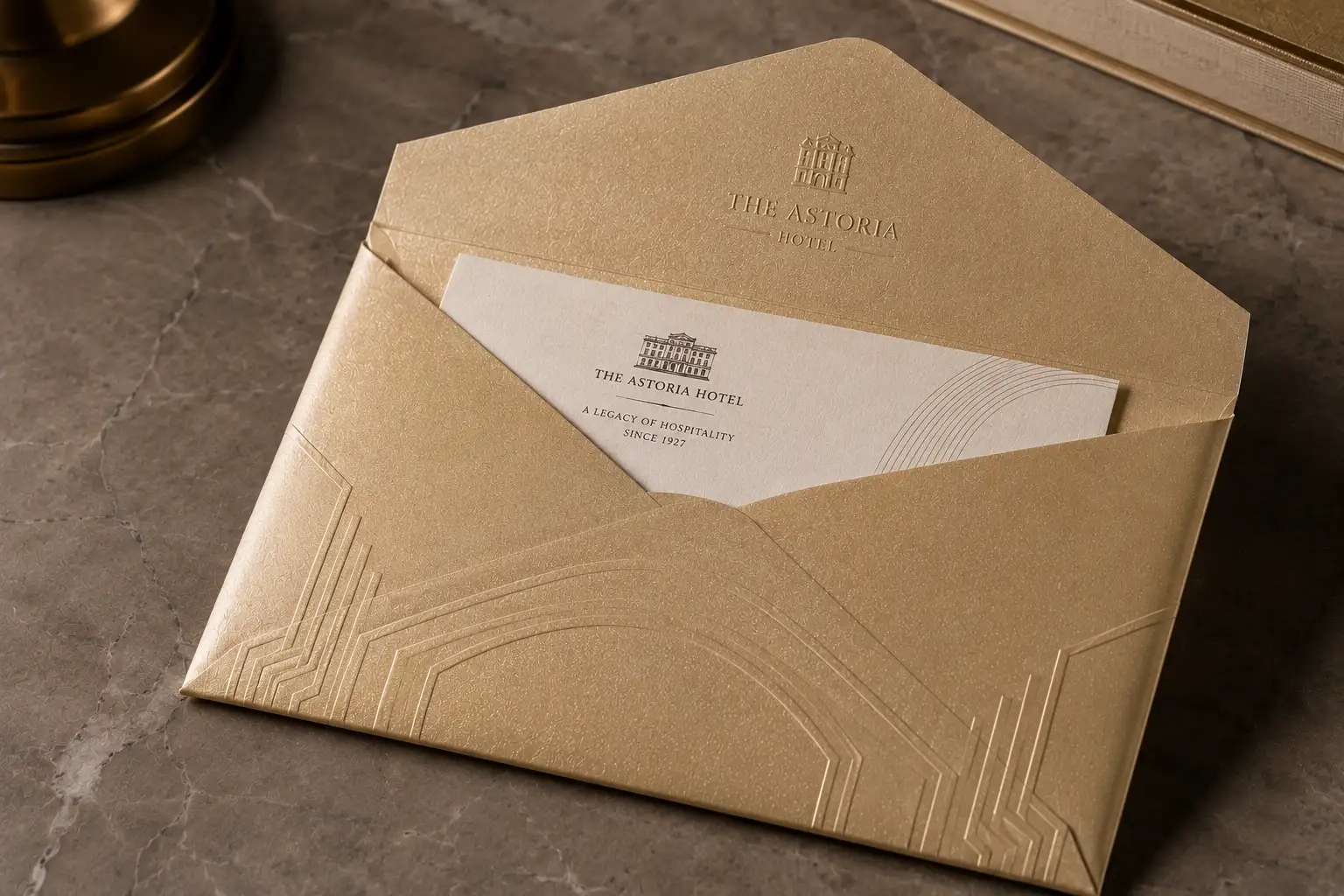 Luxury Gold pearlescent envelope with subtle blind deboss detail