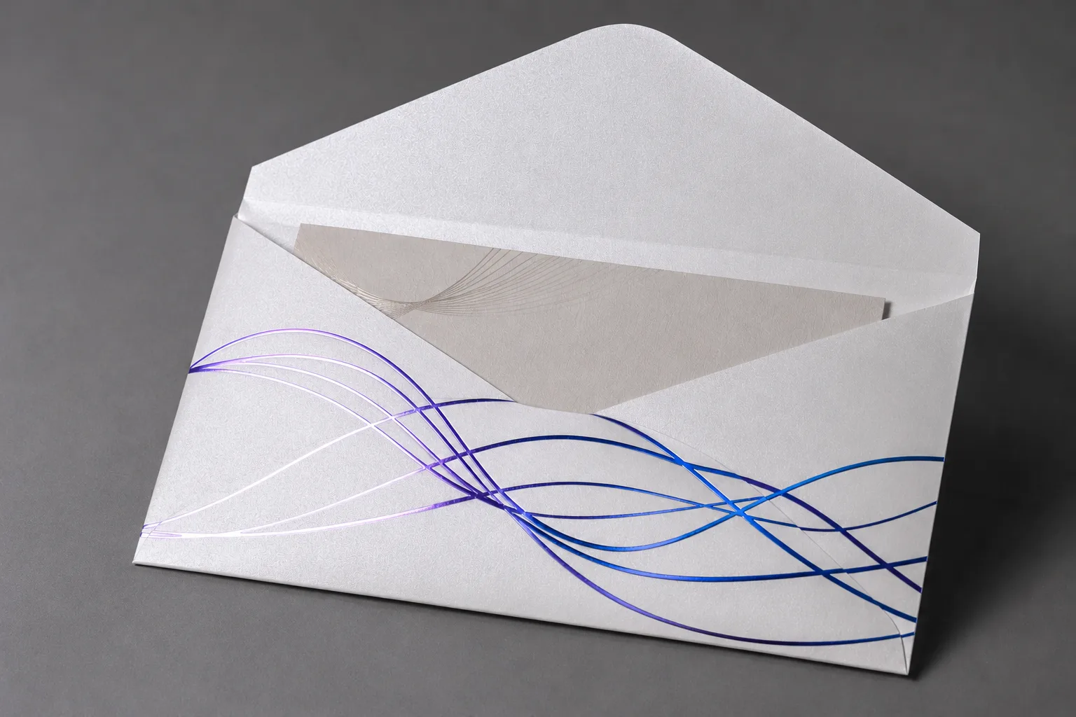 Pure White pearlescent envelope with colored spot UV effect and matched insert card