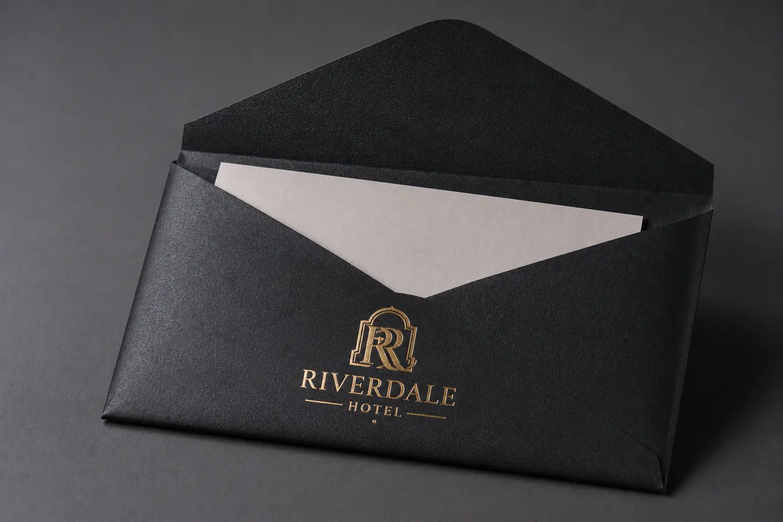 Sophisticated Black pearlescent envelope with metallic hot foil stamping