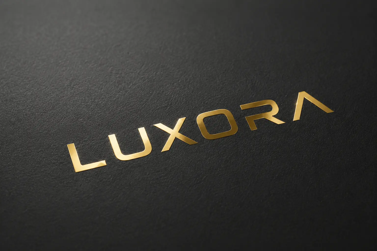 Thin gold metal transfer logo applied to black paper without a visible sticker background