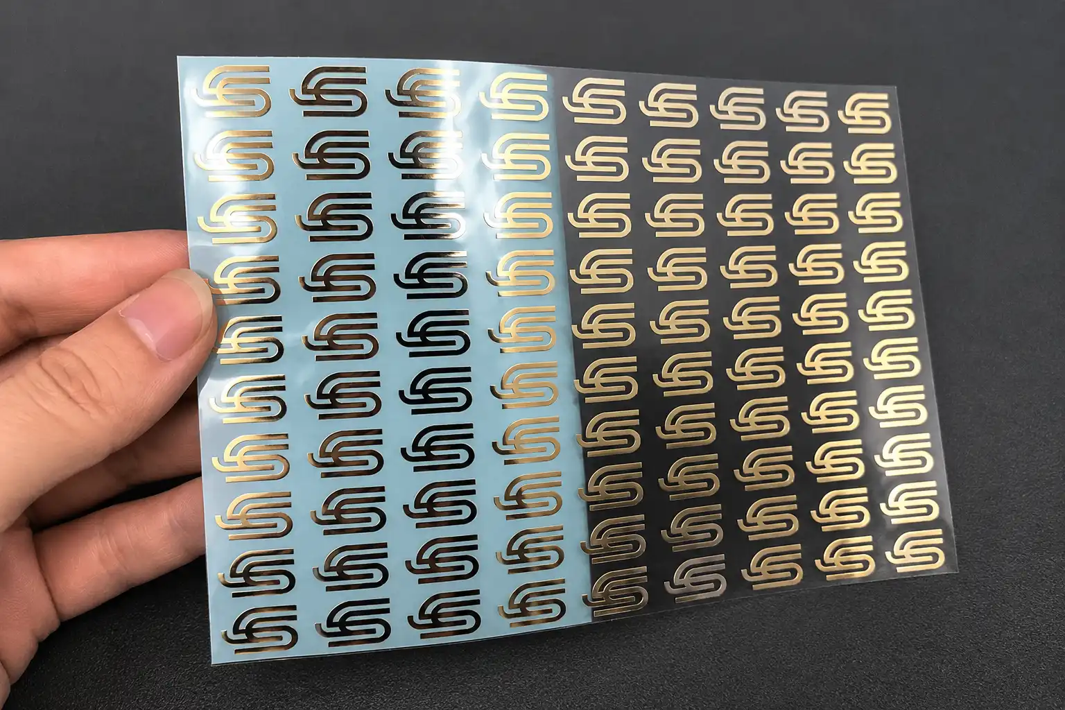 Gold and silver metal transfer decals supplied on a full carrier sheet