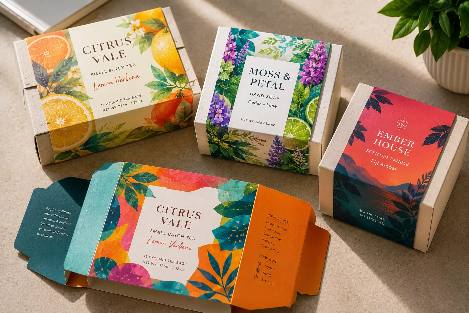 Colorful printed packaging sleeves and belly bands.