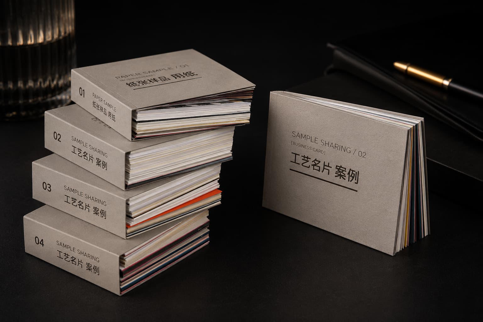 ZIVFY business card sample book and matched custom printing material samples