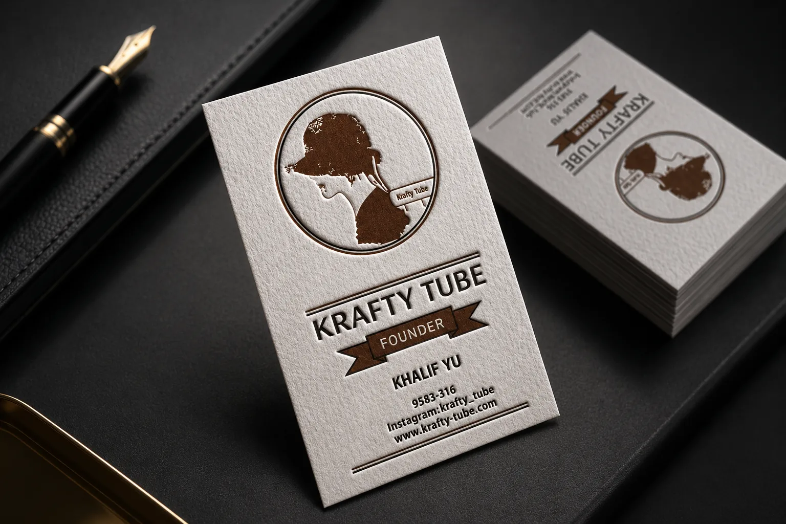 Debossed business cards with pressed tactile logo detail