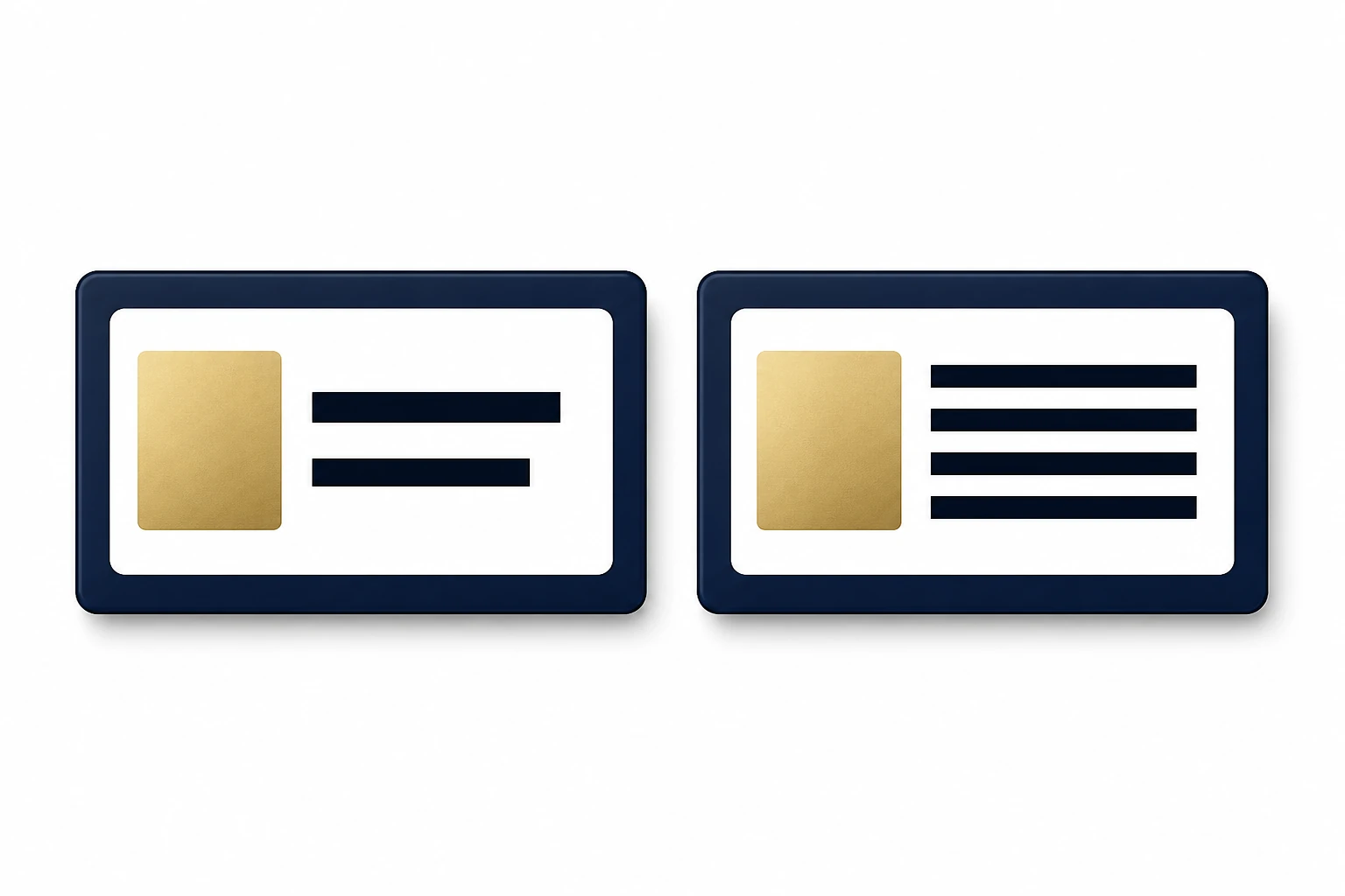 Illustrated comparison of two equal-sized name badge layouts with short and long information fields.